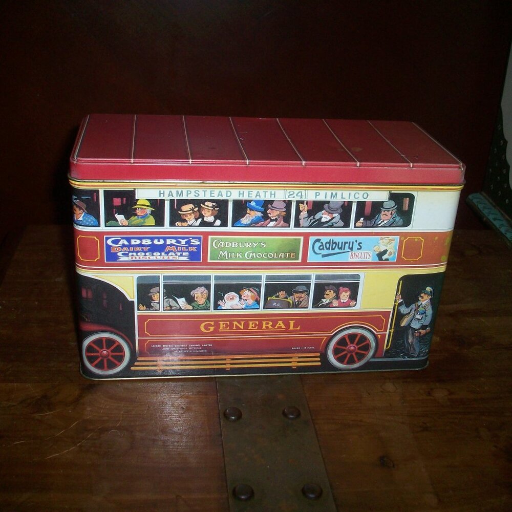 Cadbury Collectible Double Decker Bus EMPTY Tin Midler Milk Chocolate Cookies